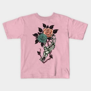 Skeleton Hand with  Roses Kids T-Shirt